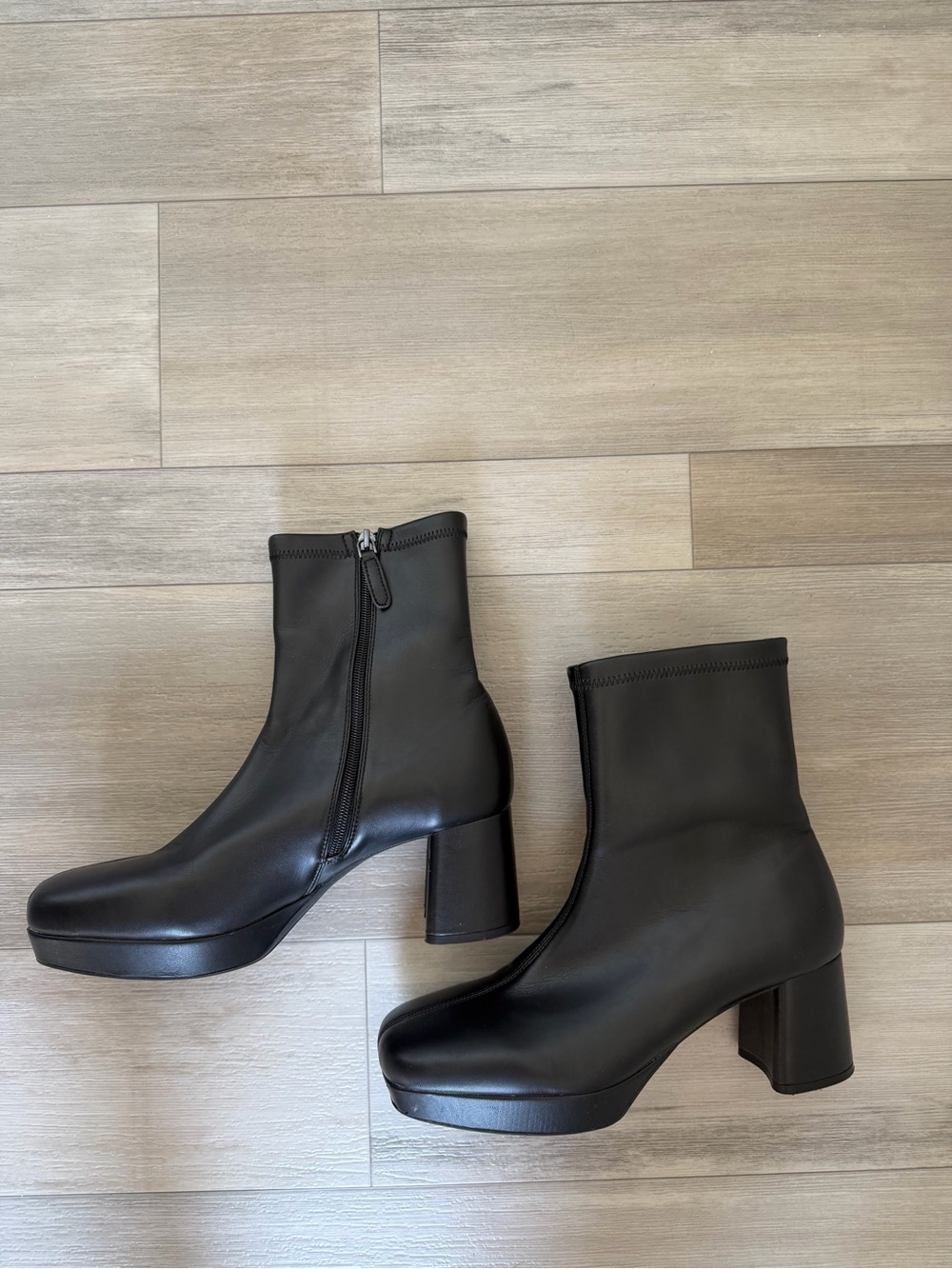 Aerosoles Sussex Women’s Black leather Platform Block Heel Ankle Boots
